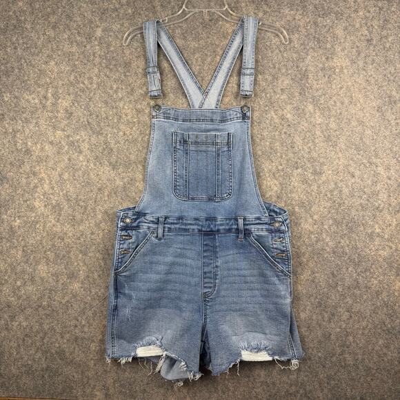 Judy Blue Women’s Med Wash Blue Denim Short Overalls Size 2XL Romper Stretch 368 - Picture 1 of 5